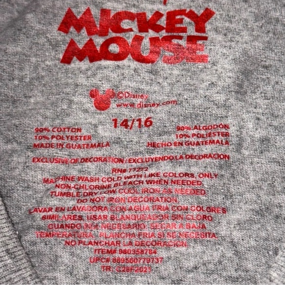 Disney Youth 14/16 Mickey Mouse Gray Short Sleeve Tee w/Textured Ears & Body - Picture 4 of 4